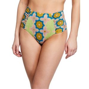 VERANDAH Taz High Waist Ruched Bikini Bottom Multi Color Floral Mosaic